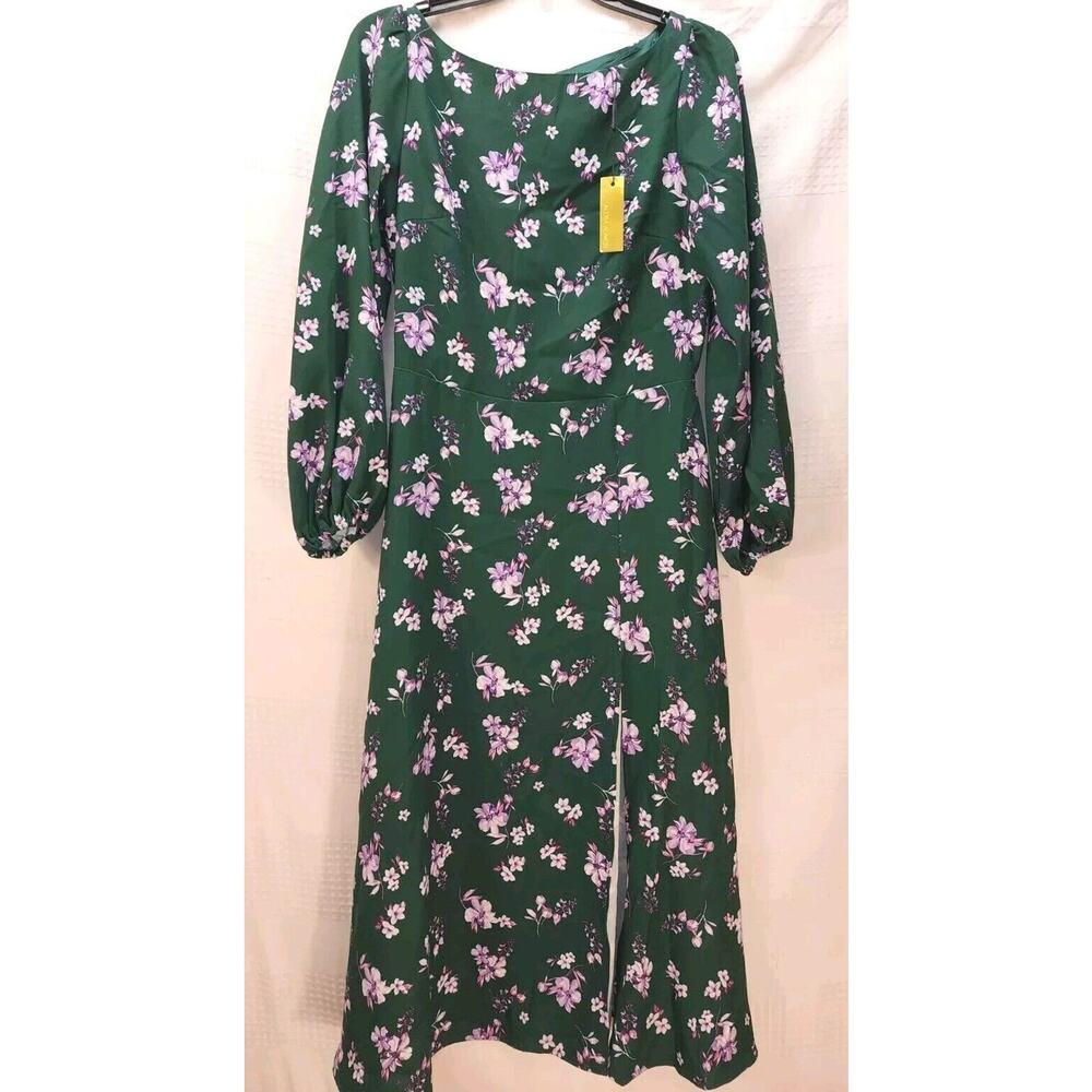 Alexia Admor Bubble Midi Dress Floral High Split Green Size 6 Long Sleeve 3476 - Picture 4 of 13